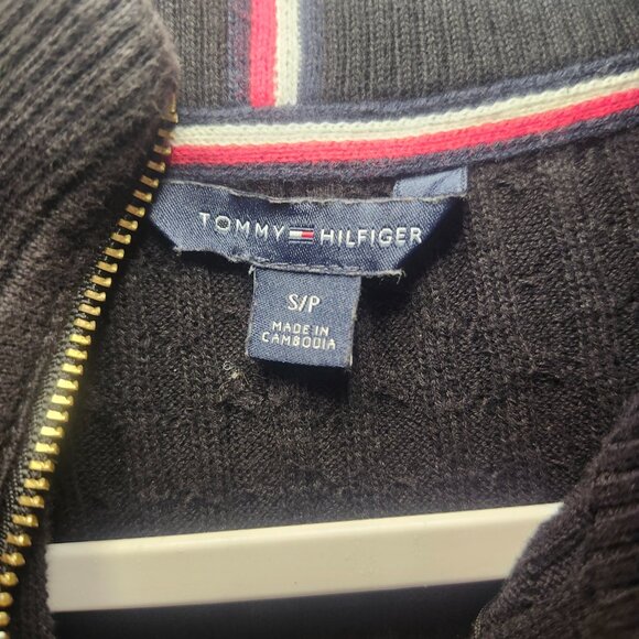 Tommy Hilfiger Sweater Womens Small Knit Zip Up Cable Knit Cotton Crest Logo - Picture 2 of 4